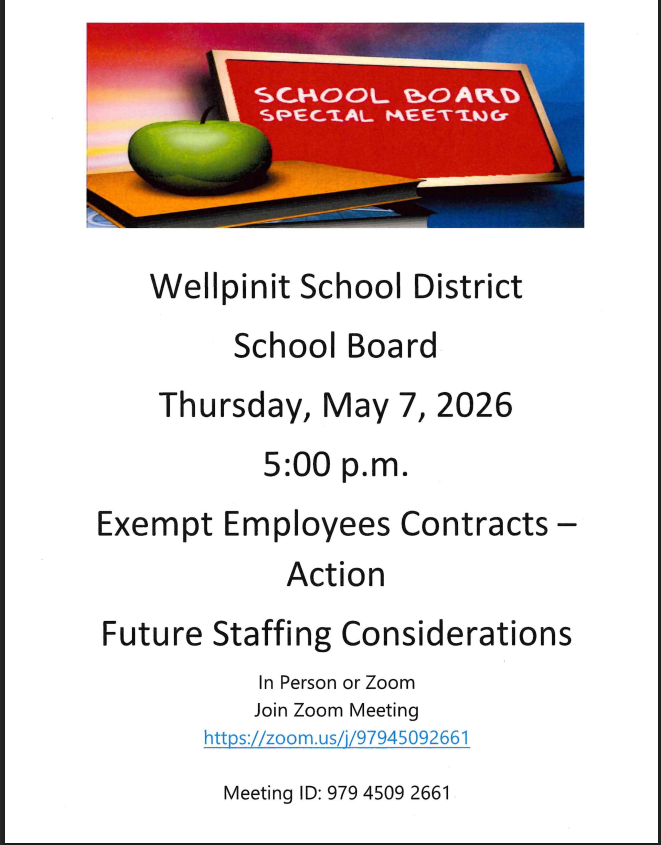 flyer with zoom link for special board meeting on May 4th at 5:00